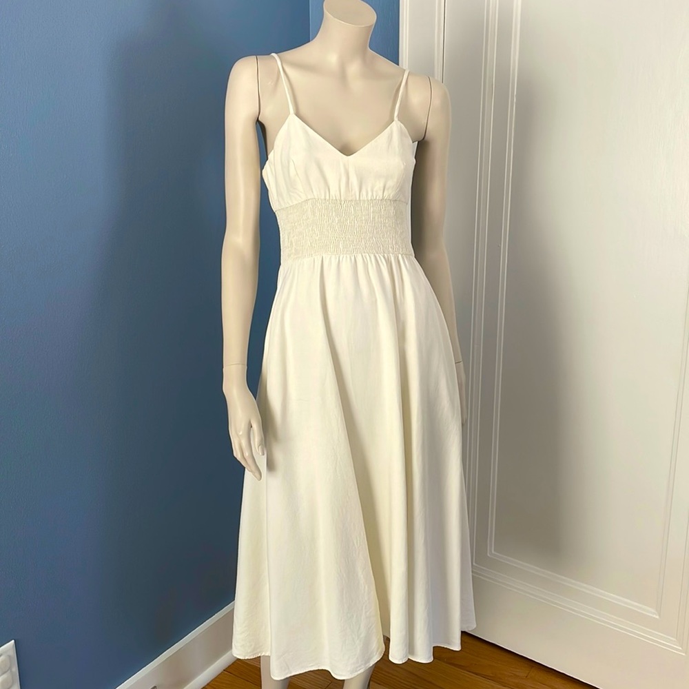 Chic White Zara Midi Dress Small Spaghetti Strap